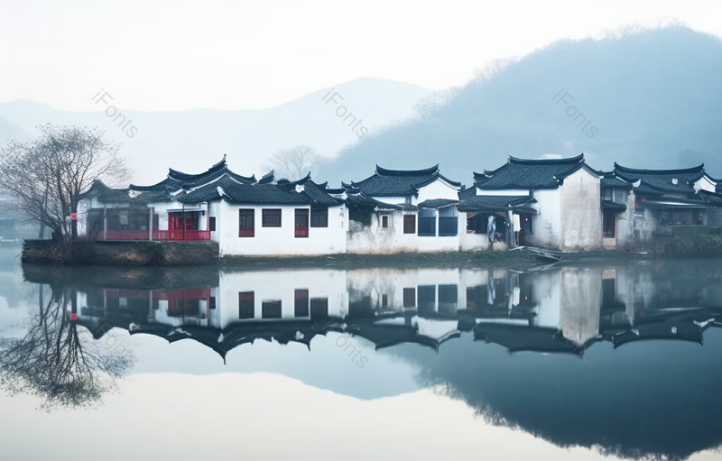 蓝色中国民居经典徽派建筑摄影,高清,摄影图,摄影图片,图片大全,摄影图免费下载